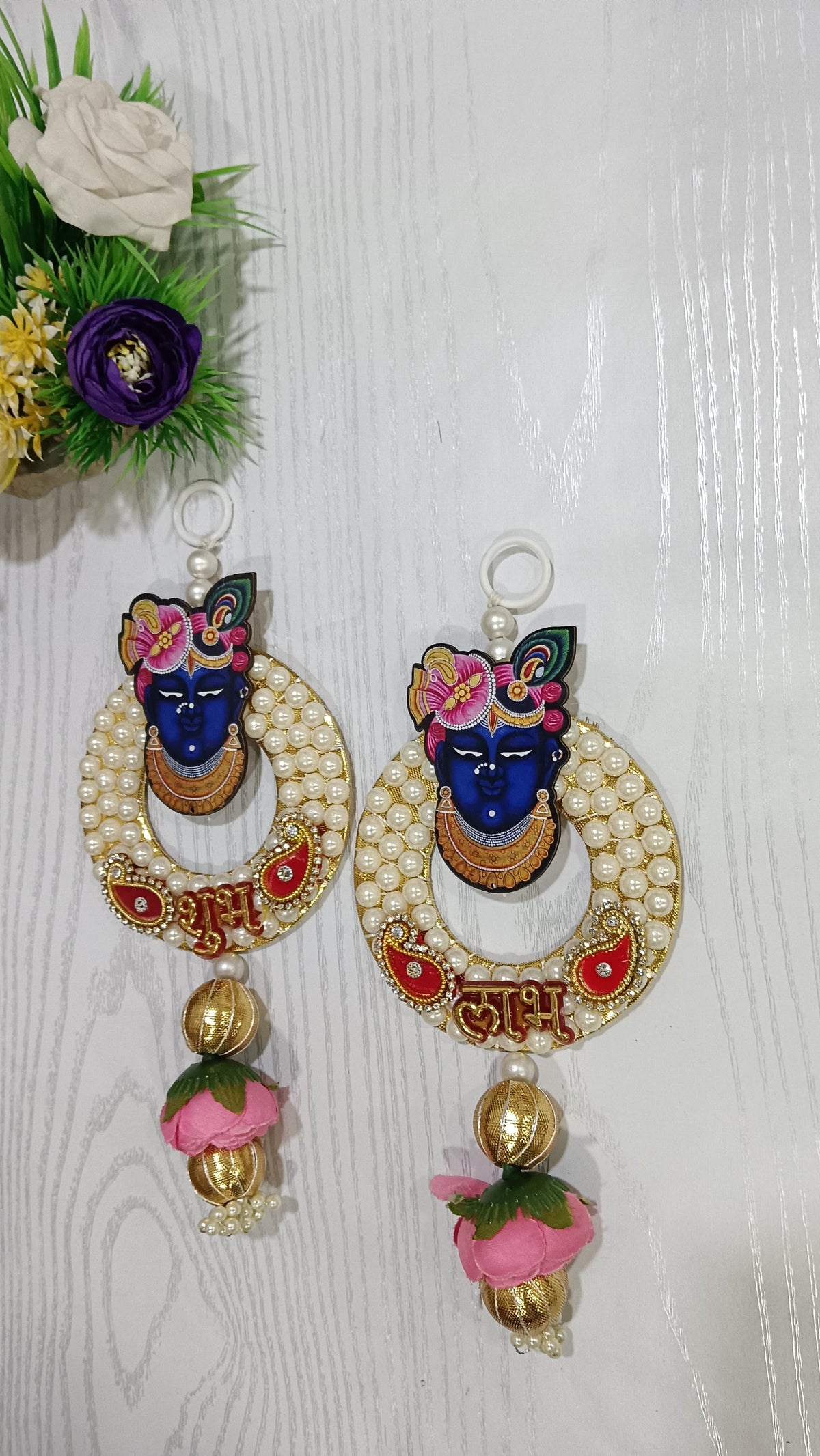 Shubh Labh Shree Nath Ji with Gota Chakri Latkan | Shubh Labh Latkan for Home & Door Decoration | Decorative Hanging Wedding,Home,Office, Festivals is Very Useful Pack of 2 (SMALL157)