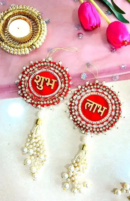 shubh Labh Door Hanging with Latkan, Diwali Showpeice Gift, Designer Bangle Shubh Labh Wall & Door Hanging for Diwali Decoration, Home Decoration and Events Occassions