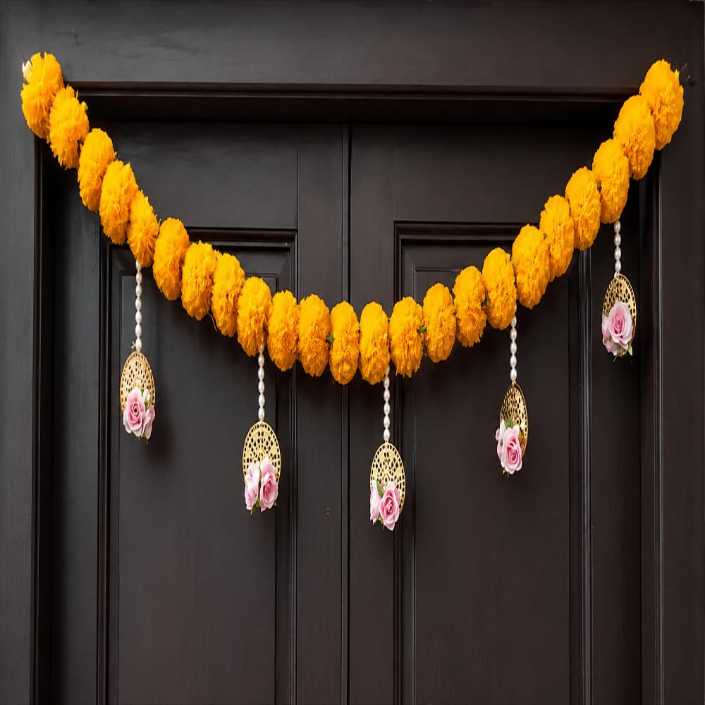 Sellplus Handmade Bandhanwar Decorations | Handmade Floral Bandhanwar Toran with Latkan for Main Door Pooja Decoration (Pack of 1) (BDHW327)