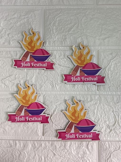 Nutts Theme Holi MDF Cutouts for Holi Decoration DIY Art Craft Wall Decor and Festival Decoration (Pack of 4) (RM-HM09)