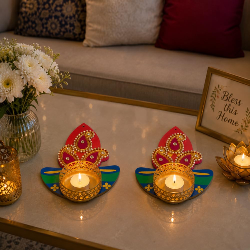 Sellplus Handmade Fabric & Bead Decorative Tealight Holder for Festival Puja Rangoli Decoration (Tealight-276)