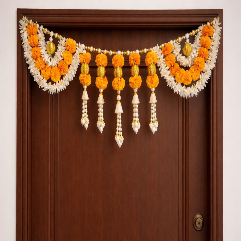 Sellplus Handmade Paper Gajra Rose Beads Bandhanwar Decorative Door Hanging Toran for Home Temple Festival Wedding Entrance Traditional Decor (BDHW95-2)