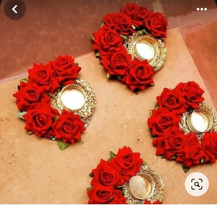 Velvet Rose Decorative Rangoli | Corporate Gift, Diwali Gift, Ganesh Chaturthi Gift for puja Home Decoration (Tealight-222)
