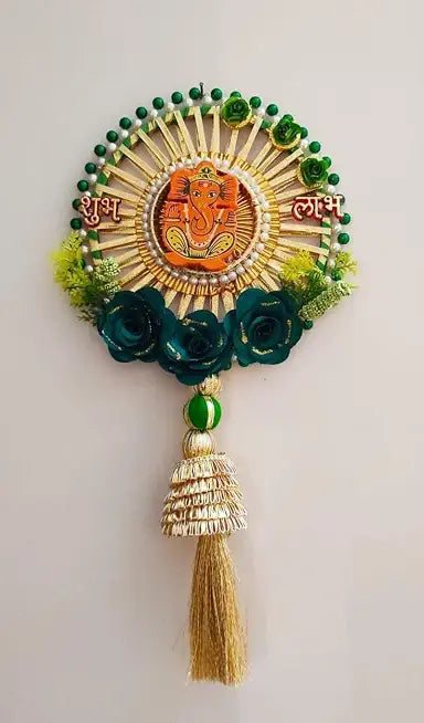 Shubh Labh (Ganesh ji) Hanging, Designer Ganesh ji Shubh Labh Wall & Door Hanging for Diwali Decoration, Wedding Haldi & Mehndi Decor,Home Decoration and Events Occassions (Pack of 2)