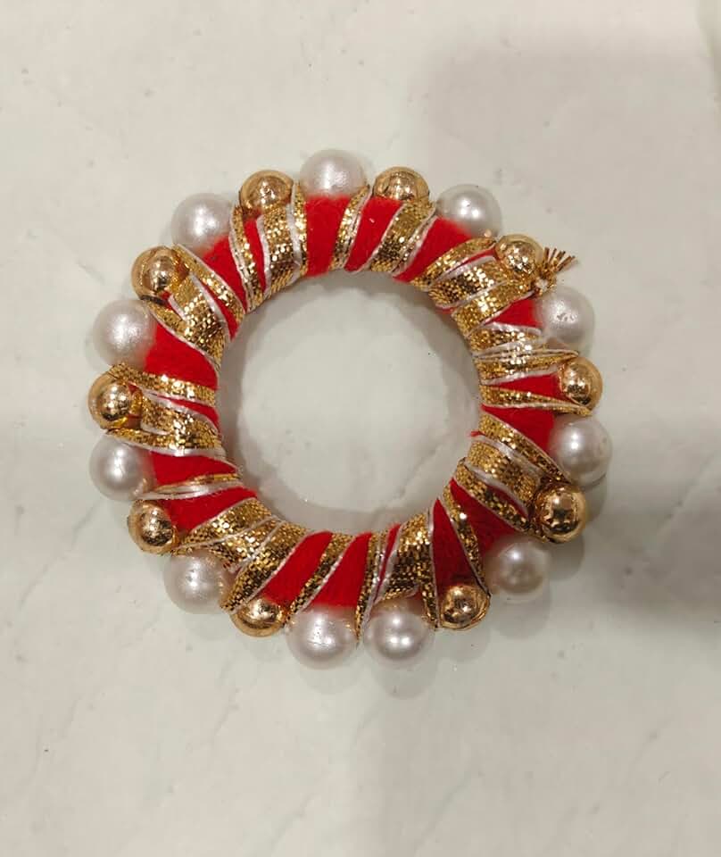 Handmade Rajasthani Royal Look Round Gota Big Bead Rings Crafting Set of 10 Rings Size 2 Inches (Red)