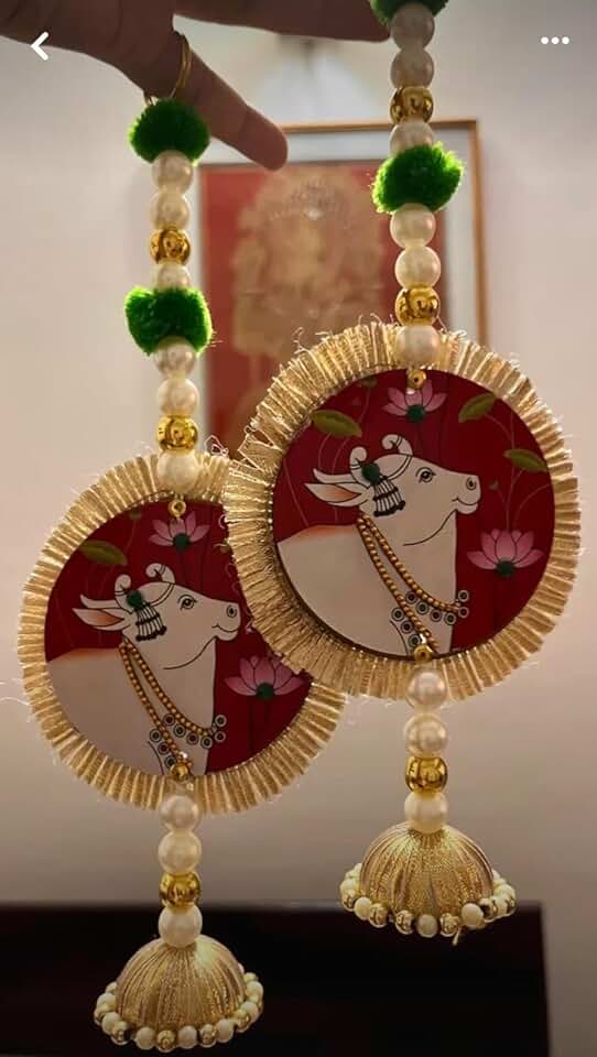 Cow MDF with Jhumki Hanging Perfect for Home Decoration | Ideal for Diwali Festivities | Enhance Your Space with Graceful Touches