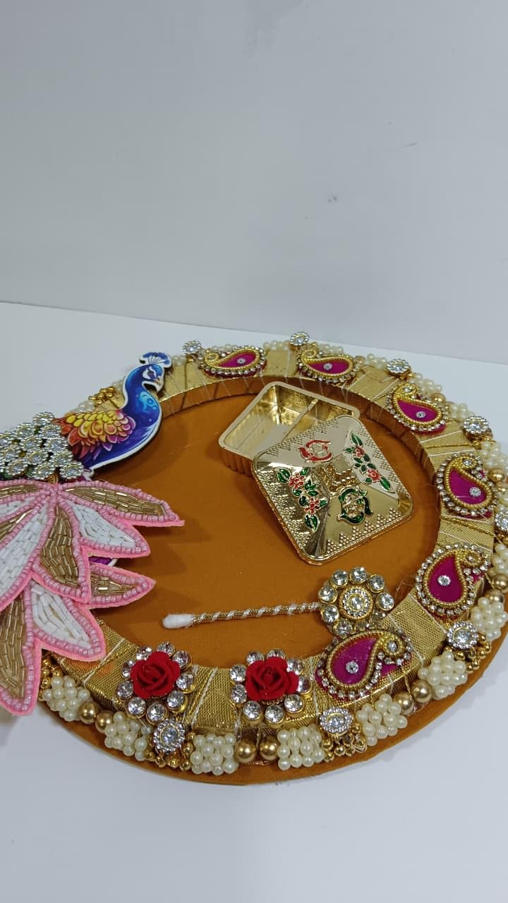Nutts Decorative Traditional Peacock Pooja Thali for Daily Worship Temple Home Spiritual Ritual Use(Pack Of 1) (PoojaP10)