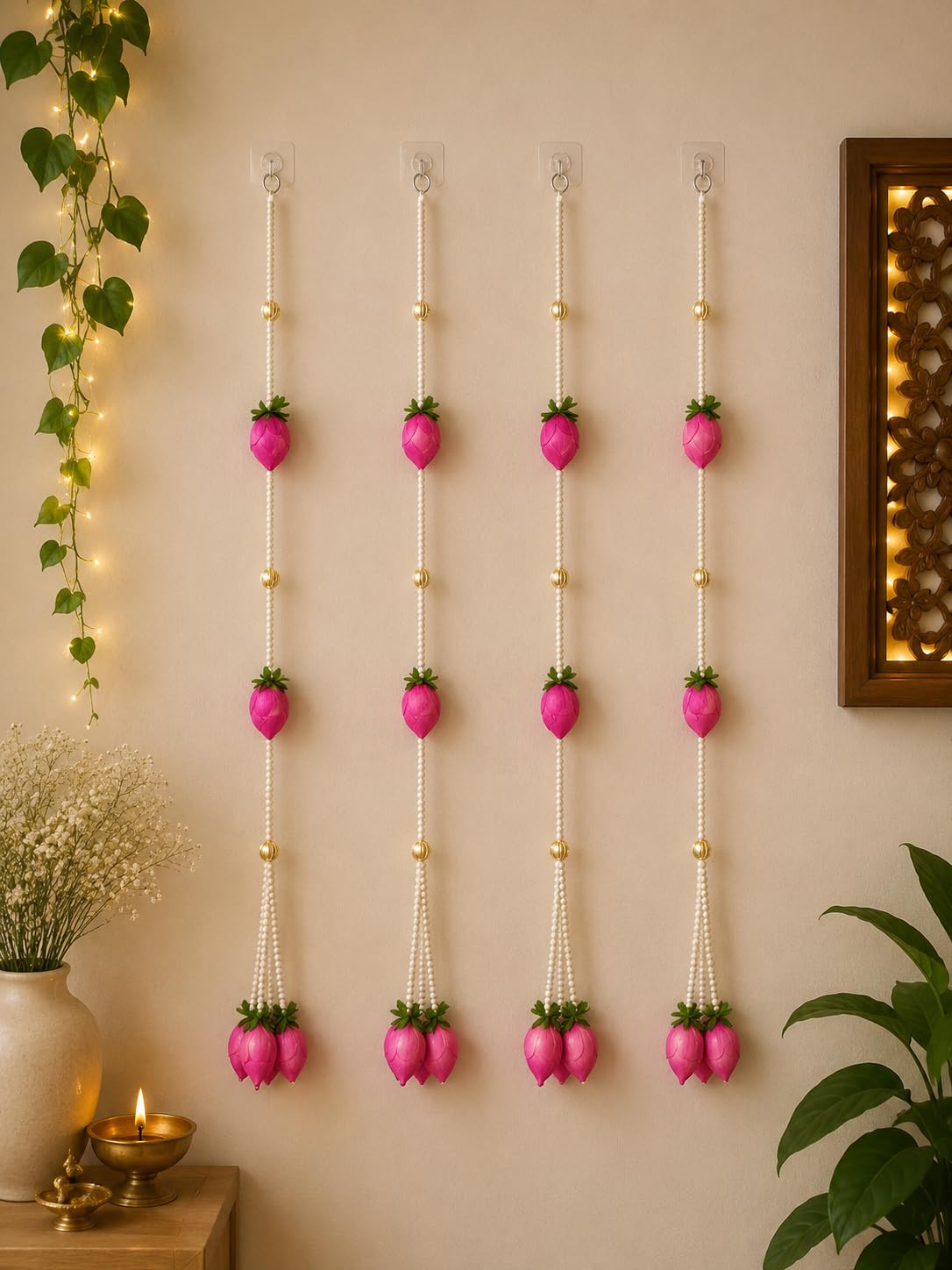 Nutts Handmade Decorative Multicolour Hanging | Traditional Lotus Hanging | Mogra Paper Gajra Hangng (PAPERG140)