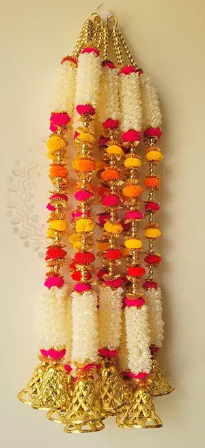 Nutts Mogra Pom Pom Bell Hanging Wall Hanging Main Door Decor Garland Perfect Your Home Decor Enhance Your Space with Graceful Touches (MOGRAH23) (Pack of 4)