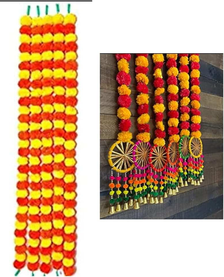 Handmade Comboo Items (Comboo of 5 String Multi Genda & 4 Genda Circle String) for Decoration Item for Home Décor Diwali Festival, Navratri, Wedding