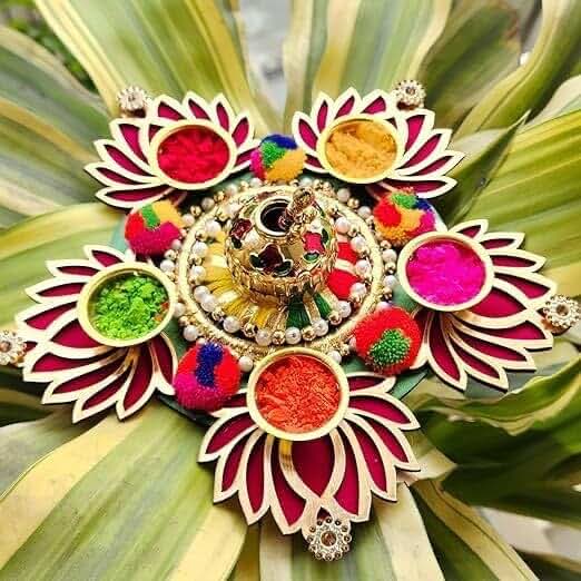 Traditional Decorative Holi Lotus Rangol Plate Decorative Holi for Festival Celebration (HOLITHALI42) (Pack Of 1)