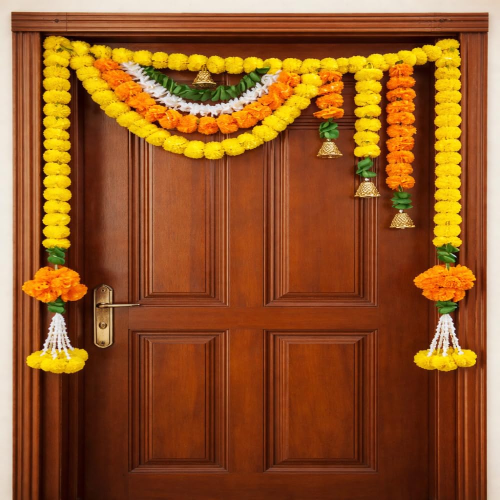 Sellplus Handmade Genda Rajnigandha Bandhanwar Traditional Floral Door Hanging for Home Temple Wedding Festival Entrance Decoration Reusable Decorative Toran (BDHW101)