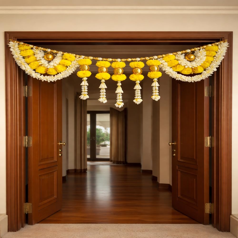 Sellplus Handmade Paper Gajra Rose Beads Bandhanwar Decorative Door Hanging Toran for Home Temple Festival Wedding Entrance Traditional Decor (BDHW95-1)
