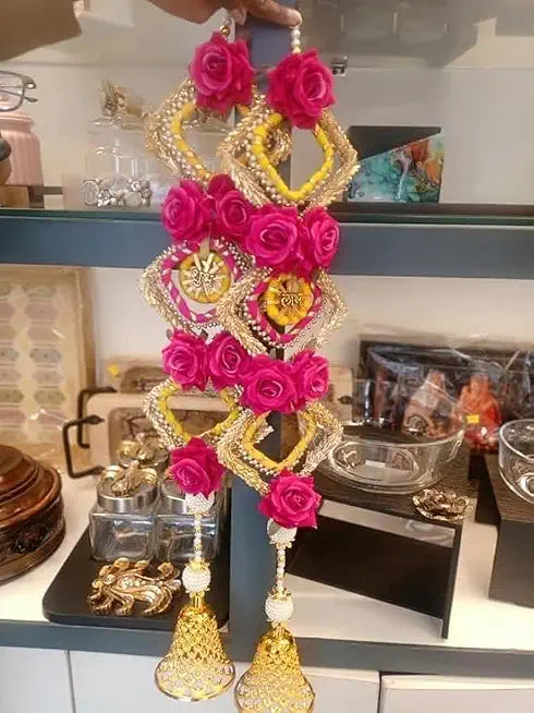 Nutts Traditional Decorative Handmade Multicolour LCE Moti Chudi Rose Bell Hanging for Decoration | Hanging for Home and Office Decor | Diwali and Festive Decor Hangings (SMALL500)