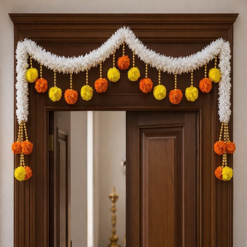 Sellplus Handmade Genda Rajnigandha Bandhanwar Traditional Floral Door Hanging for Home Temple Wedding Festival Entrance Decoration Reusable Decorative Toran (BDHW154)