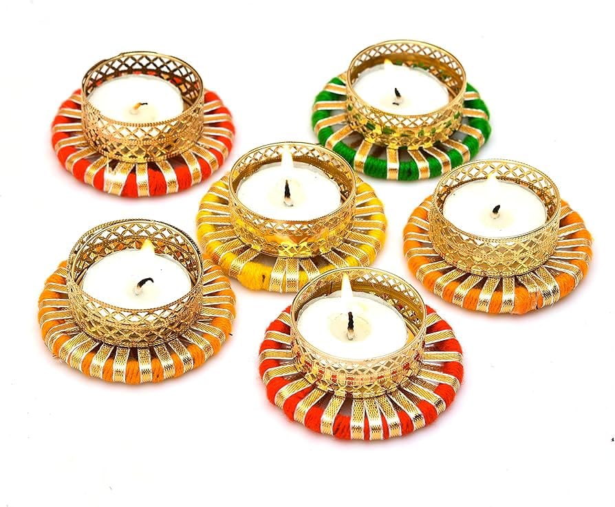 Sellplus Decorative Jaal Chudi Tealight Holder | Decoration for Home | Office | Diwali | Pooja | Diwali & All Special Festival Decor (Design 4) (Pack of 6)