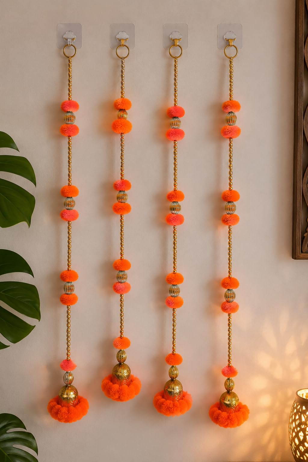 Nutts Handmade Decorative Multicolour Pom-Pom Beads Toran for Decoration | Pom-Pom Beads Bell Toran (PMPMT13-1)