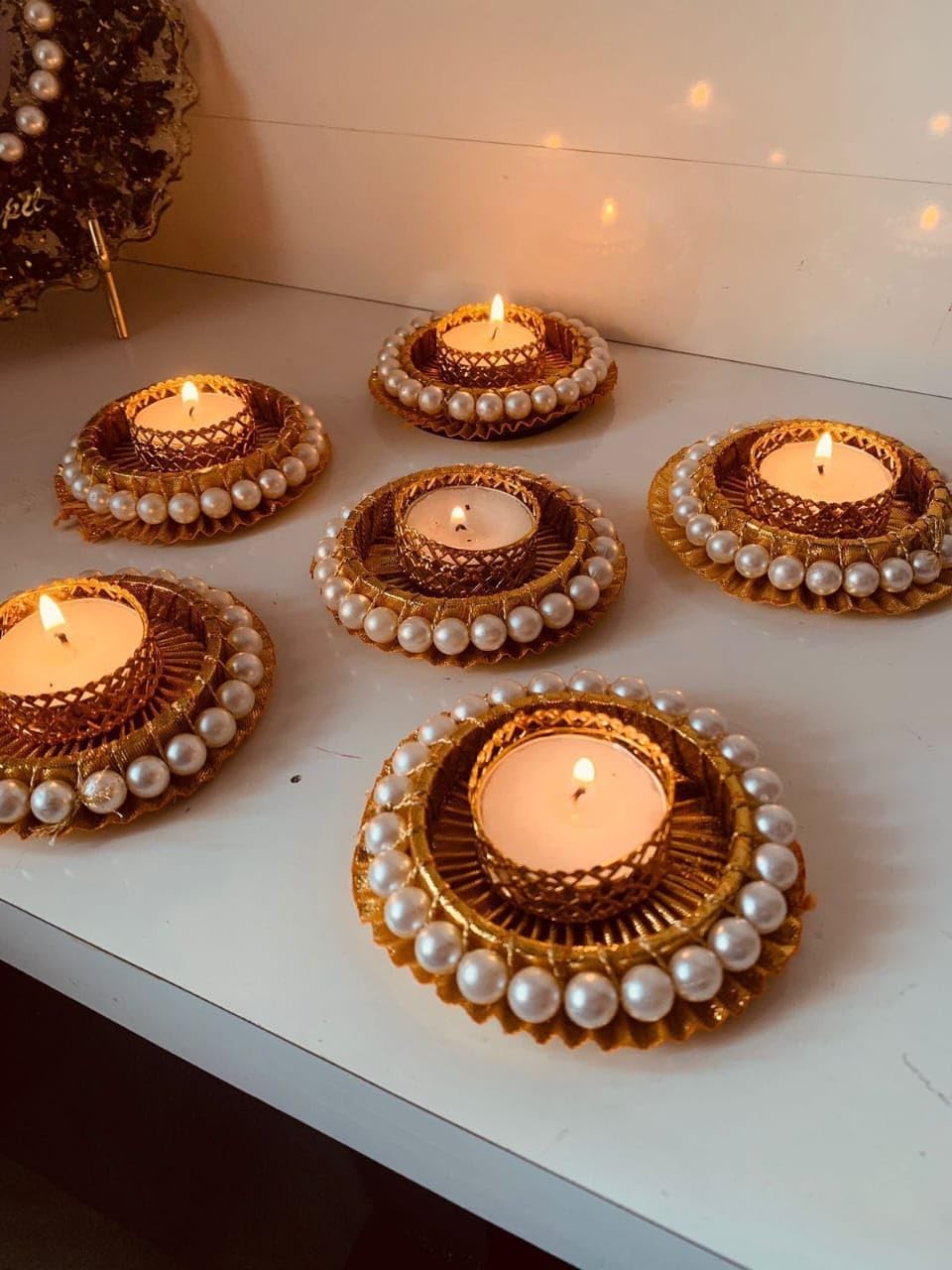 Sellplus Elegant Decorative Tealight Holder for Festival Pooja Home Decoration Wedding Living Room Mandir Decor Candle Holder(Pack of 2) (Tealight-361)