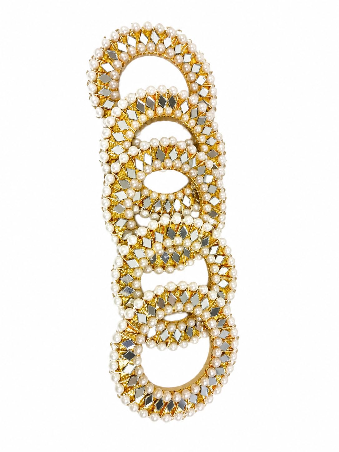 Nutts Handmade Golden Pearl Thread Wrapped Decorative Chudi Set for Pooja Thali Decoration DIY Craft Festival Decor (RMChudi-51, 3 Inch) (Pack of 5)