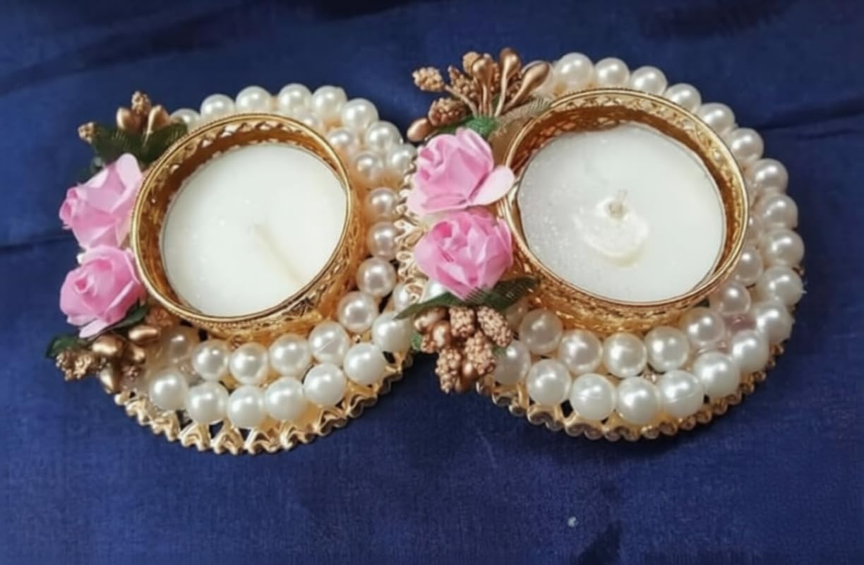 Sellplus Elegant Decorative Tealight Holder for Festival Pooja Home Decoration Wedding Living Room Mandir Decor Candle Holder(Pack of 2) (Tealight-246)