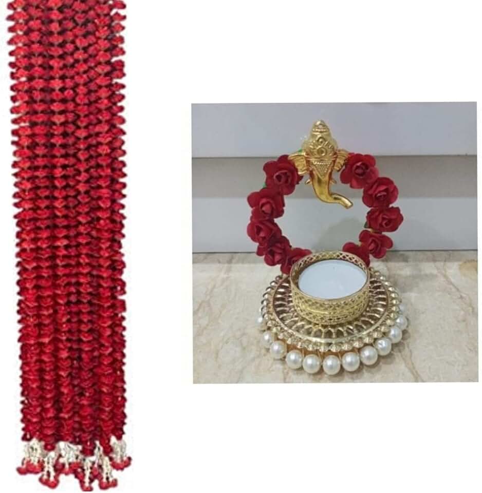 Handmade Comboo Set, (Comboo Off 4 Gulab Strings & 4 Gulab Ganesh Tea Light Holder) Item for Home Décor Diwali Festival, Navratri, Wedding