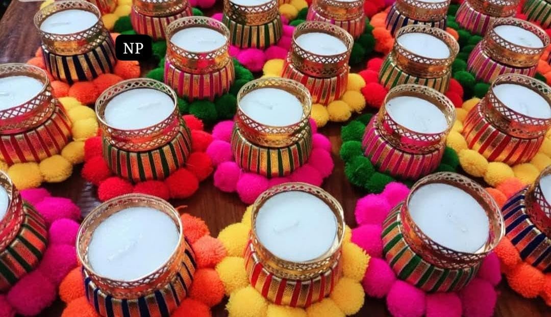 Sellplus Decorative Pom Pom Matki Tealight Holder | Decoration for Home | Office | Diwali | Pooja | Diwali & All Special Festival Decor (Design 24) (Pack of 4)(Tealight-260)