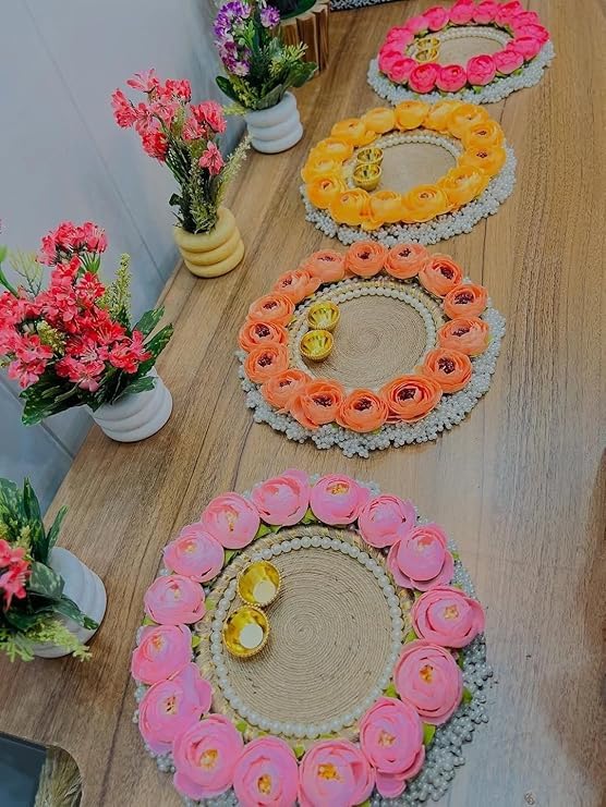 SellPlus Handmade Decorative Peony Flower Roli Chawal Pooja Plate |Decorative Plate for Pooja | Decor Item | (Tealight-343)