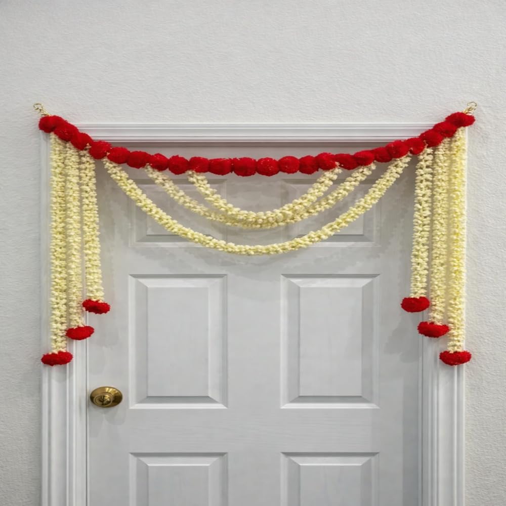 Sellplus Handmade Mogra Genda Bandhanwar Traditional Floral Door Hanging Festive Decoration Toran for Home Entrance Mandir Diwali Wedding Celebration Decor (BDHW83-2)