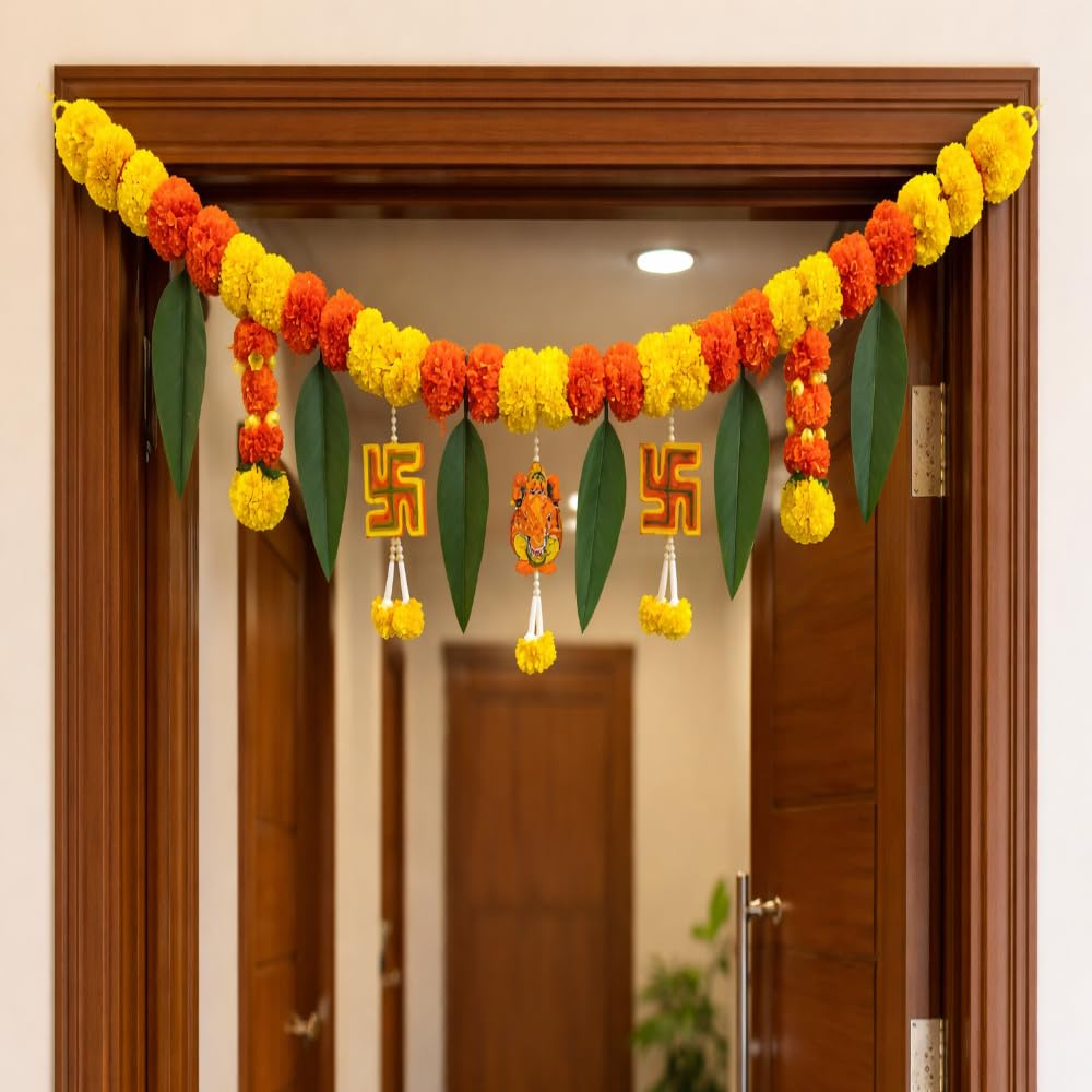 Sellplus Traditional Handmade Genda Bandhanwar Door Hanging Festival Decoration Toran for Home Temple Entrance Wedding Diwali Pooja Decorative (BDHW138)