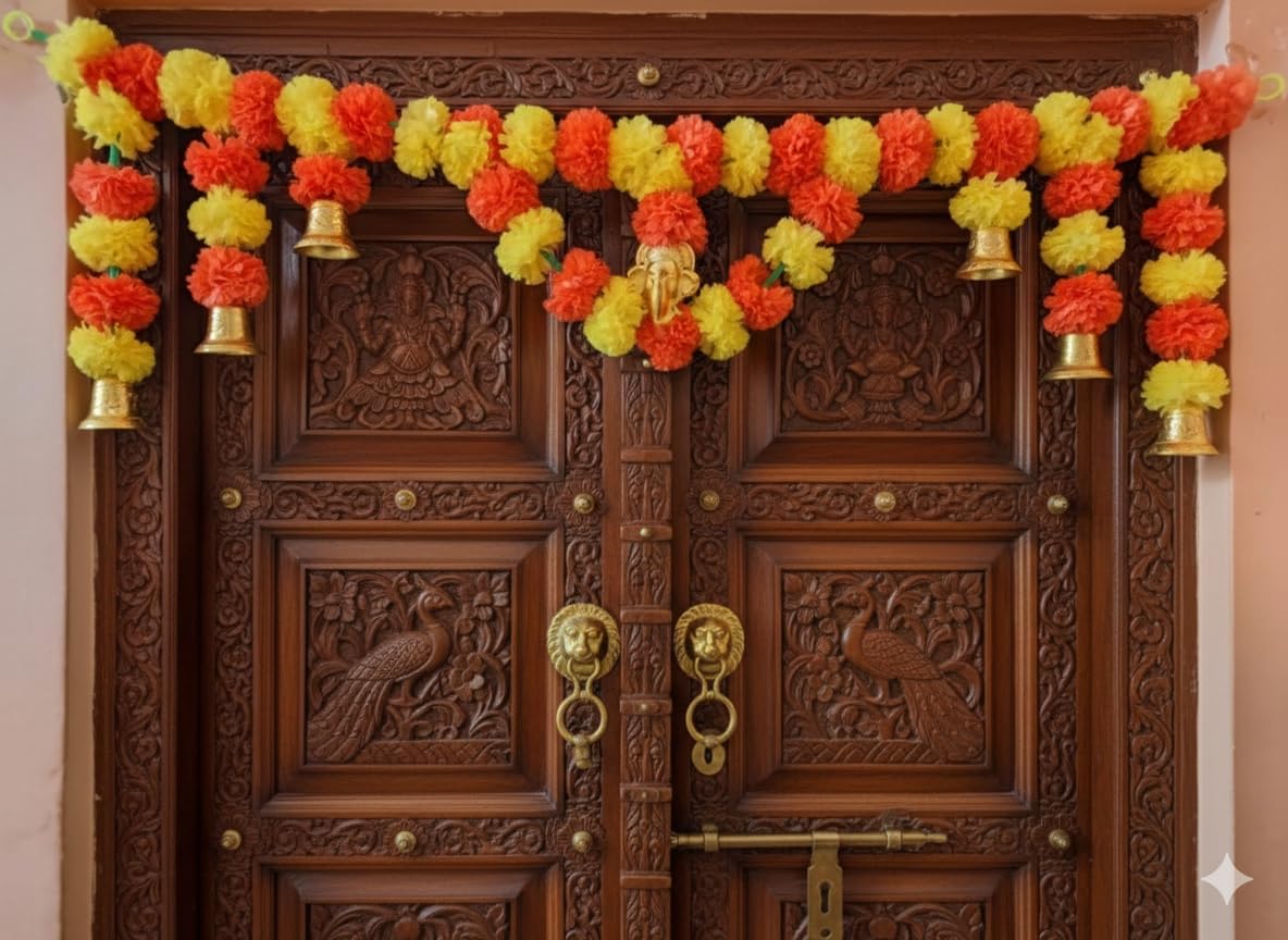 Sellplus Handmade Bandhanwar Decorations | Handmade Floral Bandhanwar Toran with Latkan for Main Door Pooja Decoration (Pack of 1) (BDHW332)