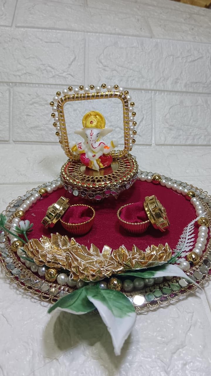 Nutts Decorative Traditional Ganesh Ji Pooja Thali with Elegant Design for Worship Temple Home Spiritual Ritual Use(Pack Of 1) (PoojaP11)
