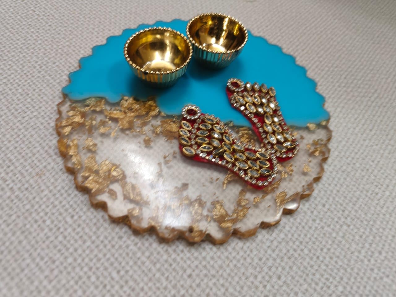 Sellplus Resin Charan Sacred Footprint Decorative Pooja Mandir Festival Home Temple Spiritual Auspicious Worship Traditional (RC02-2)