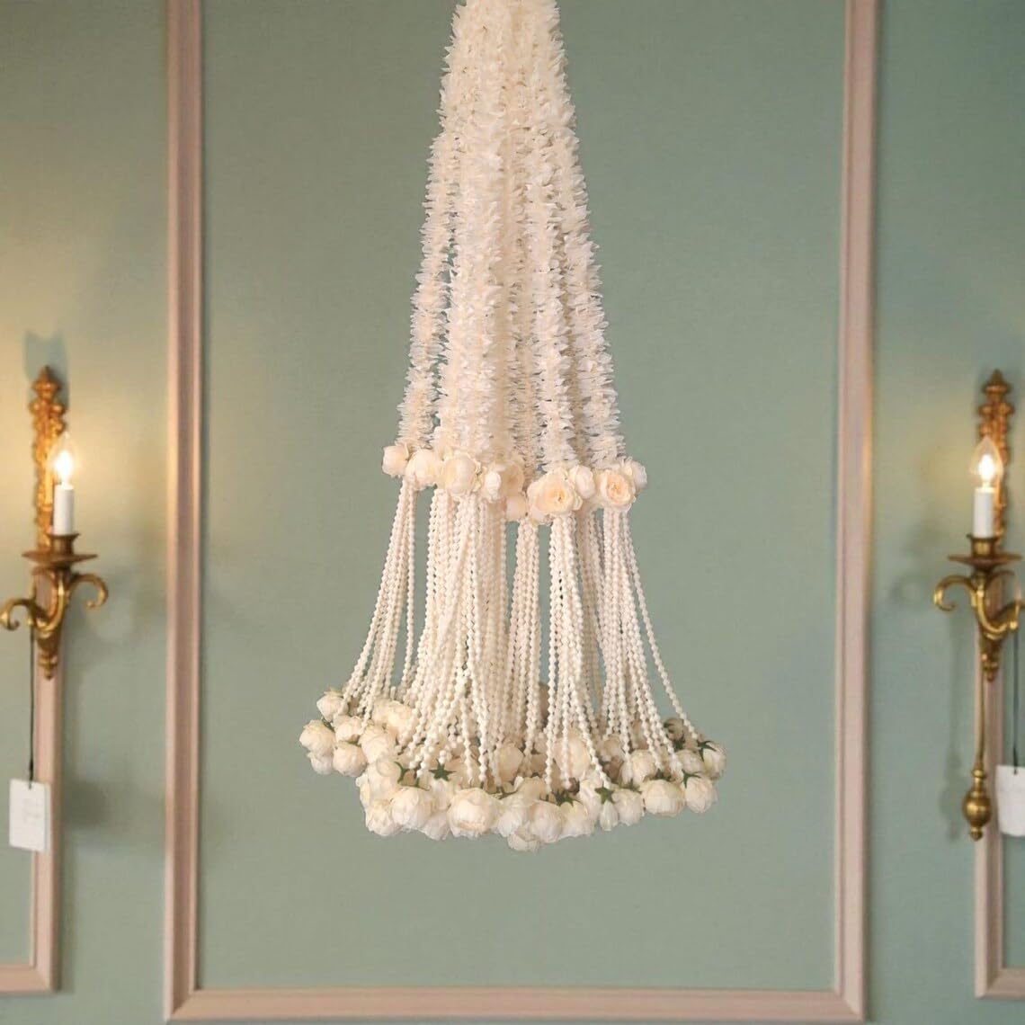 Nutts Handmade Decorative Paper Gajra Hanging | Traditional Designer White Paper Gajra Toran Hanging for Home Wedding Pooja Decoration (PAPERG124)