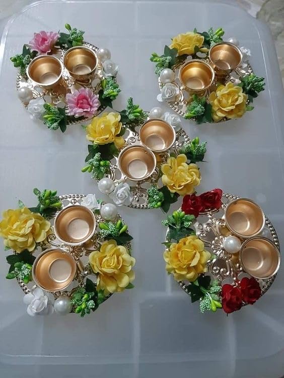 Sellplus Elegant Decorative Tealight Candle Holder Traditional Festival Home Decor Mandir Table Centerpiece Diwali Wedding Pooja Decoration(Pack of 4) (Tealight-147)