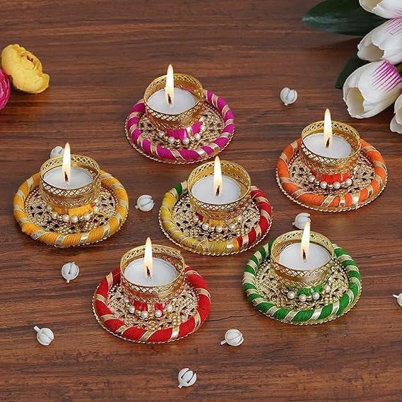 Sellplus Elegant Decorative Tealight Candle Holder Traditional Festival Home Decor Mandir Table Centerpiece Diwali Wedding Pooja Decoration(Pack of 4) (Tealight-184)