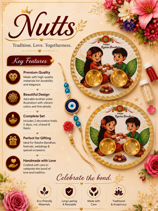 Nutts Rakhi Pooja Plate with Handmade Rakhi for Brother for Raksha Bandhan (RakhiP08)