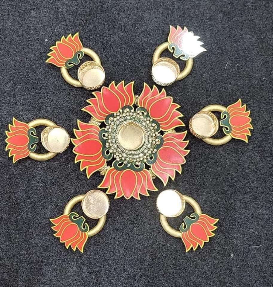Festive Rangoli, Festival Decoration Set | Rangoli Themed Traditional Home Decor for Festival Season, Traditional Rangoli with Diyas for Home Decoration (Design 2)