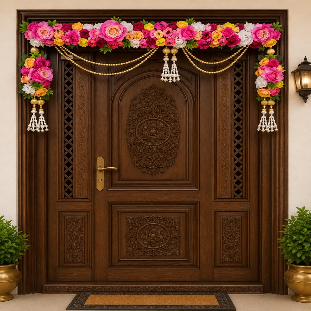 Sellplus Traditional handcraftedRoyal Yellow Rose Pearl Mirror Designer Door Bandhanwar Toran (BDHW507)