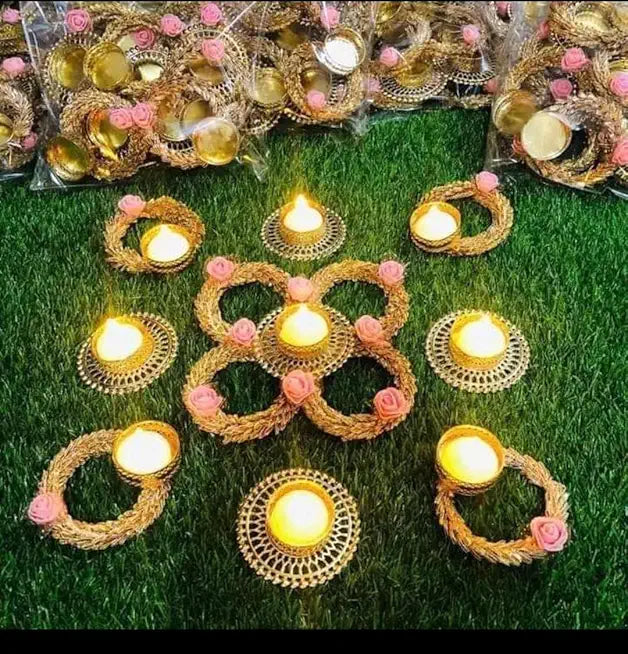 Gota Chudi Tea Light Holder Rangoli Set Home Temple Decorations for Diwali Dushera Wedding Pooja Festival All Festival Decoration (Rang131) (Set 1)