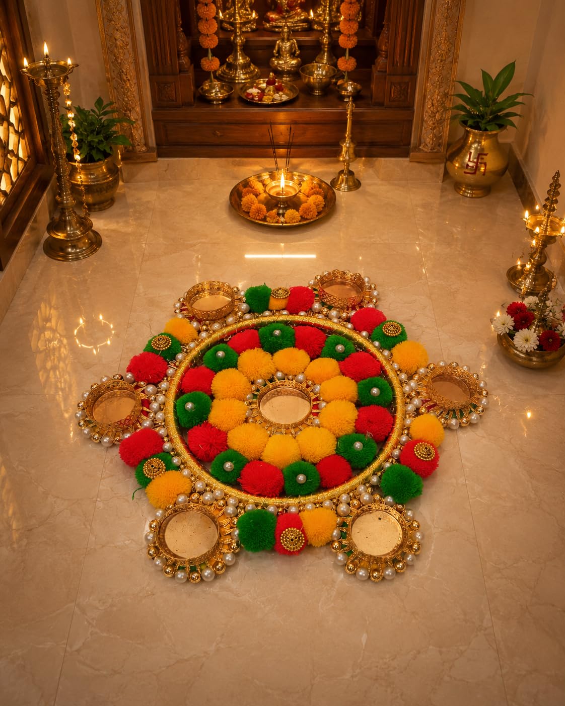 Sellplus Handmade Decorative Rangoli TeaLight Candle Holder Set for Diwali Home Decoration Festive Floor Decor (Set of 1) (Rangoli1) (Rang5)