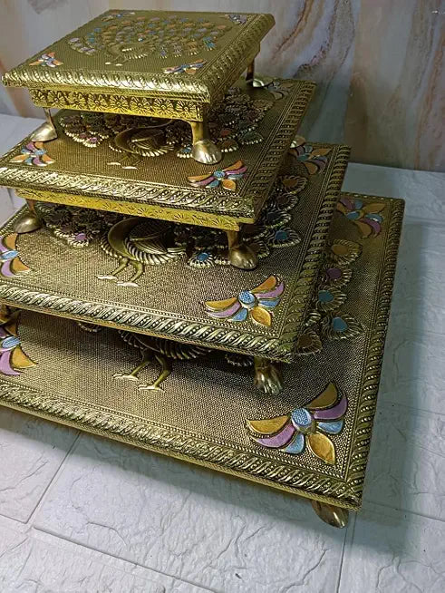 Nutts Decorative Royal Pooja Chowki | Traditional Peacock Design Pooja Chowki (Singhasan41, NO.5)