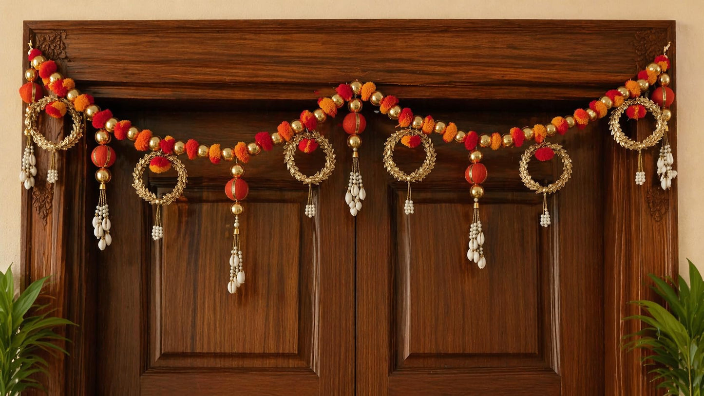Sellplus Handcrafted Artificial Flower Multicolour Decorative Bandhanwar | Traditional Bandhanwar Toran with Hanging Tassels for Main Door Home Temple Diwali Decoration (Pack of 1) (BDHW422)