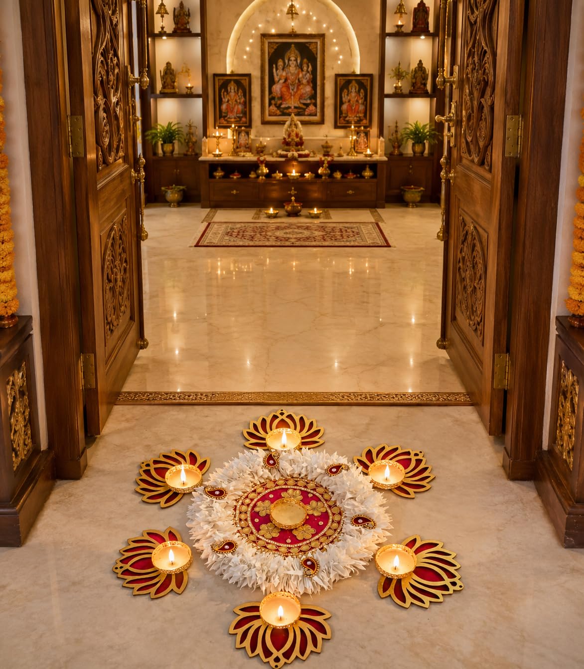 Sellplus Decorative Floral Rangoli Traditional Festival Home Decoration Diwali Pooja Mandir Entrance Reusable Decorative Floor Art Design (Rang28)