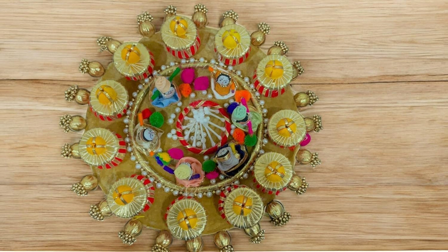 Sellplus Handmade Decorative Multi Diya Pooja Thali Festival Mandir Worship Plate Traditional Reusable Elegant Home Decor Craft Set of 1 (Tealight-385)