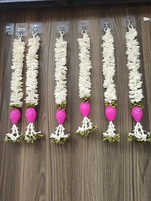 Nutts Handmade Decorative White Paper Gajra Hanging | Traditional Festival Home Decor Floral Ethnic Wall Hanging Decorations (PAPERG143)