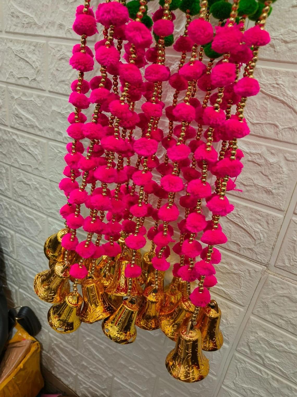 Nutts Handmade Multicolour Pom-Pom Toran | Traditional Moti and Jaal Chudi Toran for Home Decor | Decorative Pom-Pom Hanging for Home Entrance (PMPMT47)