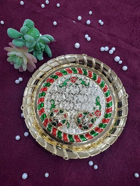Uniqe Decorative Traditional Pooja Plater, Sindoor Dibbi for Rakhi Rakshabandhan, Tilak with Kumkum,Haldi Holder Decorative Plater (1)