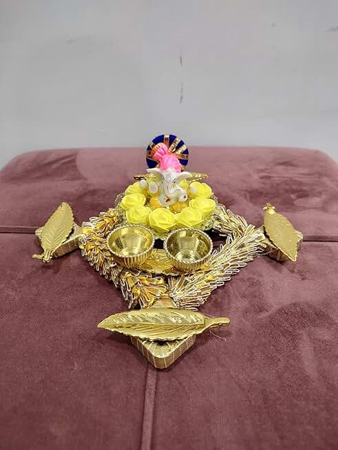 Lord Ganesha Idol on Decorative Handcrafted Mni Rose Plate for Home Decoration & Ganesh Chaturthi Decoration(Pack of 1) Tealight-66