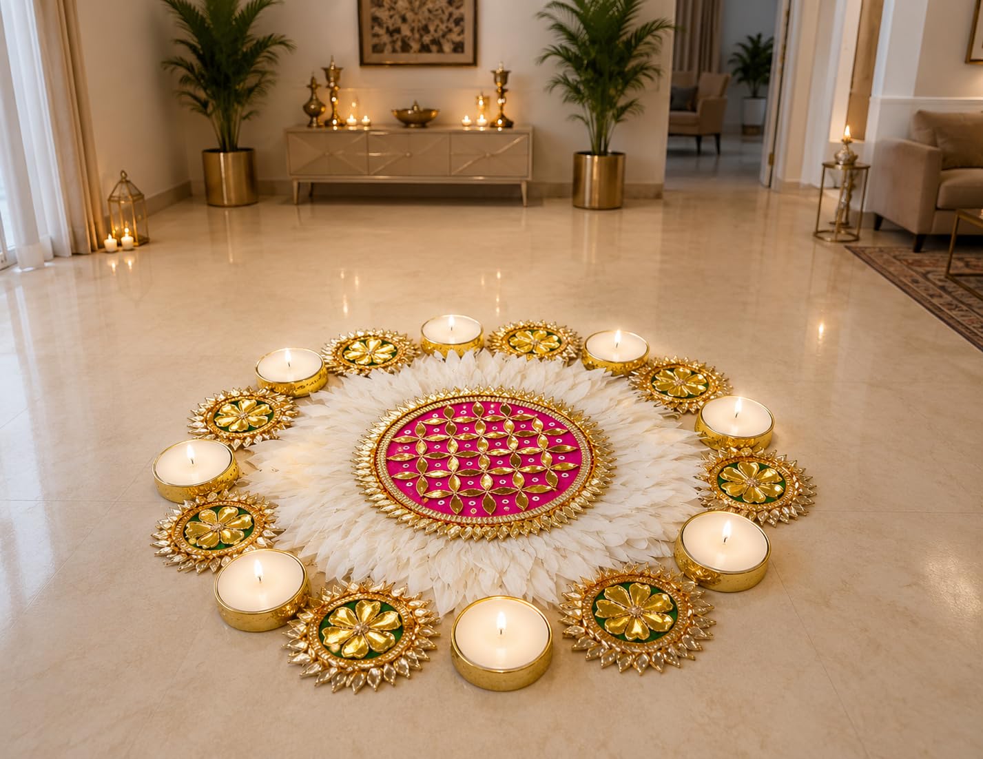 Sellplus Decorative Floral Rangoli Traditional Festival Home Decoration Diwali Pooja Mandir Entrance Reusable Decorative Floor Art Design (Rang79)