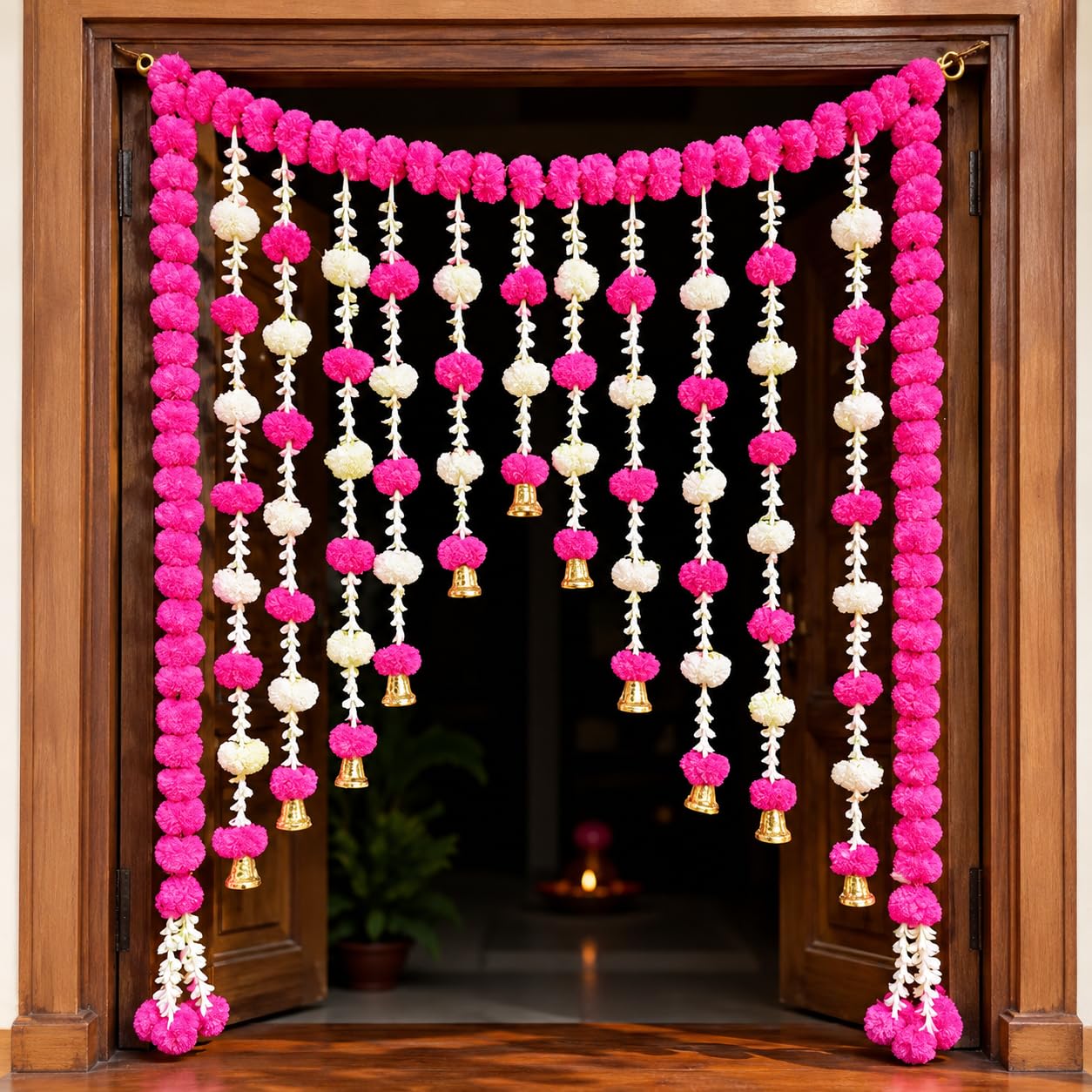 Sellplus Handmade Genda Rajnigandha Bandhanwar Traditional Floral Door Hanging for Home Temple Wedding Festival Entrance Decoration Reusable Decorative Toran (BDHW25-2)